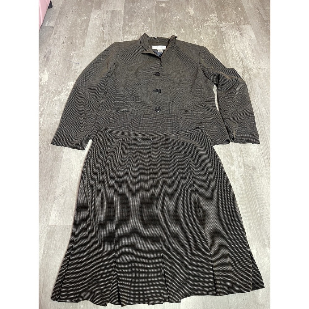 Vintage Jones New York 2-Piece Skirt Suit Brown Blazer Size 14 Women C-0087